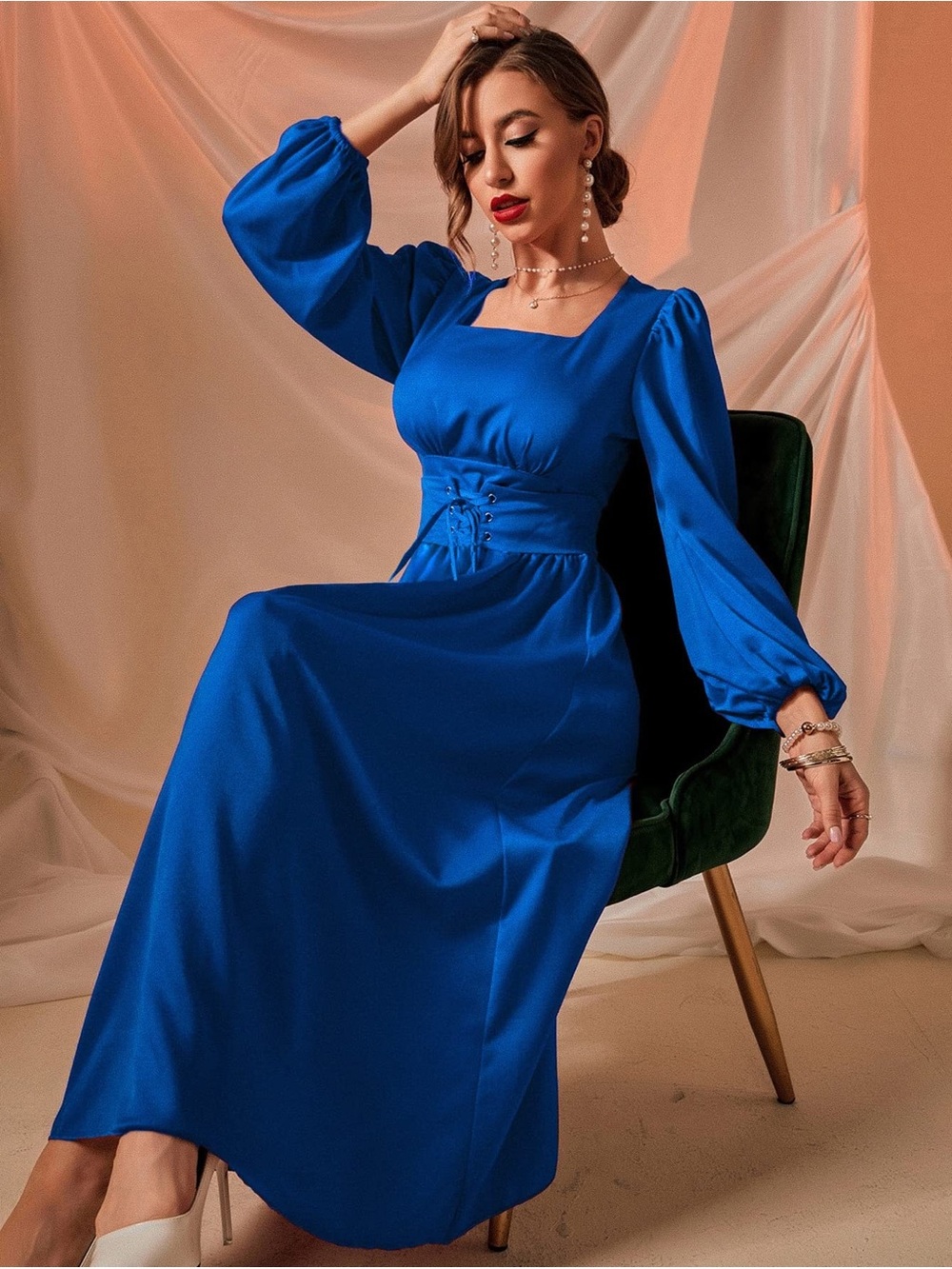 SHEIN Royal Blue Corset-Waist Maxi Dress